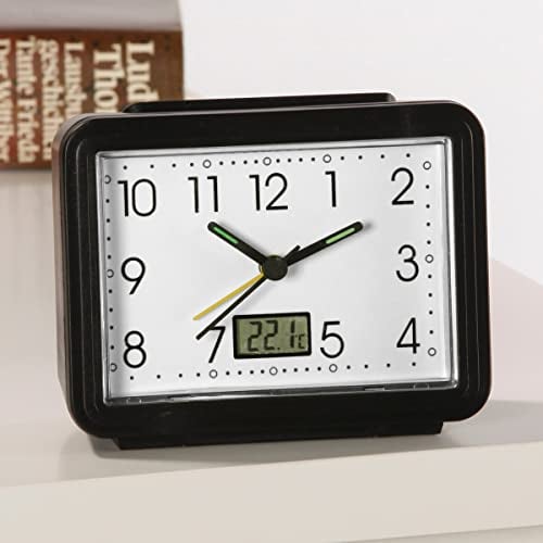 genialo Leucht-Wecker, nachtleuchtendes Ziffernblatt, beleuchtetes Display, analoge Nachttisch-Uhr, Temperaturanzeige, Digitalthermometer, 11x5x8,5 cm