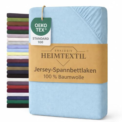 EXKLUSIV HEIMTEXTIL Jersey Spannbettlaken 140-160 x 200 cm Hellblau | BASIC Spannbetttuch-100% Baumwolle - 140 gsm - Oeko-Tex Zertifiziert - Steghöhe 30 cm - geeignet für Matratzenhöhe 25-30 cm