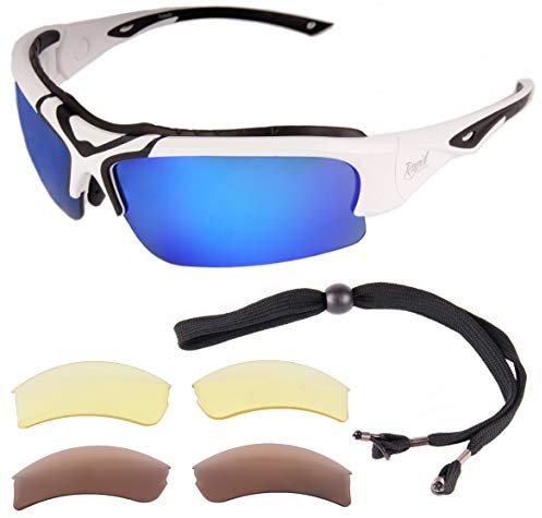 Toledo UV400 polarisierte Sport-Sonnenbrille mit Wechselgläsern für Skifahren, Cricket, Radfahren usw, Weiß