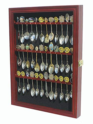 36 Spoon Display Case Cabinet Holder Rack Shadow Box with REAL Glass Door, DARK CHERRY Finish (SP01-DC) by DisplayGifts