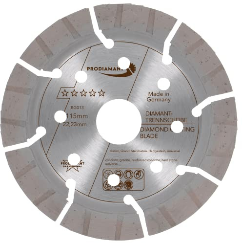PRODIAMANT Profi Diamanttrennscheibe 115mm x 22,23 Beton Stahlbeton Granit BG013 13mm Turbosegment lasergeschweißt Made in Germany