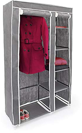 Relaxdays Stoffschrank, mit Kleiderstange & 5 Fächern, HBT: 174 x 107 x 42,5 cm, stabiler Faltschrank mit Bezug, grau