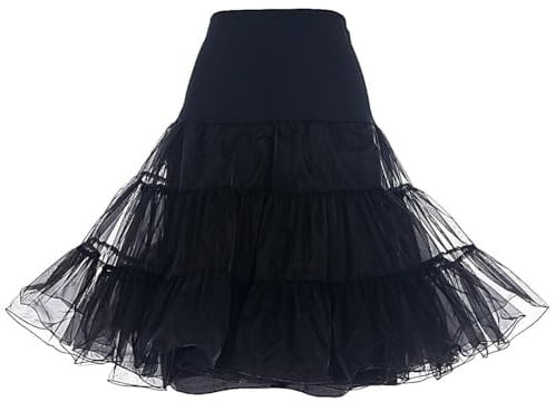 Dresstells Jupon années 50 Vintage en Tulle Rockabilly Petticoat Longueur 66cm/26, Noir, L