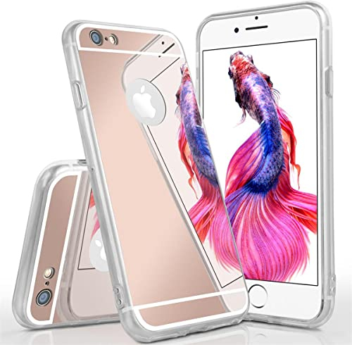 moex Mirrored Silicone Case compatible with iPhone 6s / iPhone 6 | Phone Protection + Mirror, Rose Gold