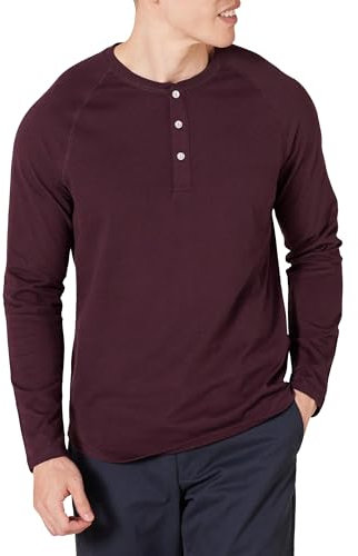 Amazon Essentials Men's Slim-Fit Long-Sleeve Henley Shirt, Burgundy, S