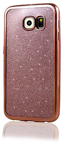 monjour Samsung Galaxy S7 Hülle Handy Schutzhülle in [Pink], Tasche Cover Case Transparent [+ Glitzer Folie 2-teilig] - Durchsichtig Abdeckung aus TPU Silikon in Chrom Design