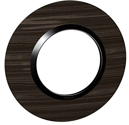 Legrand - Plaque de finition ronde dooxie 1 poste finition effet bois ébène avec bague noire brillante
