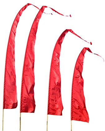 Original Balifahne Rot Ohne STANGE 5m | Umbul Satin Gartenfahne red | Asiatische Dekoration für Draußen & Wellness | Wetterfeste Gebetsfahne & Windspiel