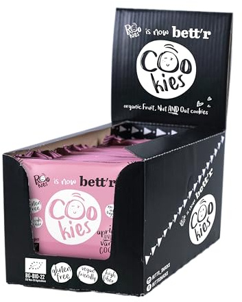 Bett'r Apricot & Vanilla Vegan Kekse Einzeln Verpackt-100% Bio, Organisch, Glutenfrei, Ohne Zuckerzusatz-18 x 40g