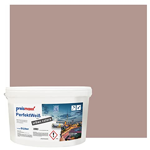 Preismaxx Perfektweiß urban colors, bunte Wandfarbe, braun, dunkles rotbraun, dark red-brown 5L, Innenfarbe, hohe Deckkraft Klasse 2, matt