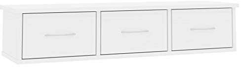 Festnight Wand-Schubladenregal mit 3 Schubladen Wandregal Wandschrank Hängeregal Schwimmende Regal Schweberegal Wandschublade Hochglanz-Weiß 90×26×18,5 cm Spanplatte