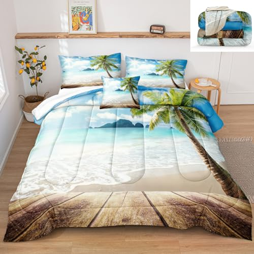 Bedbay Queen-Bettwäsche-Set mit Strandmotiv, Bettwäsche-Set, sonniger Strand, Palme, Hawaii-Stil, tropischer Ozean, Küste, Queensize-Bett mit 2 Kissenbezügen