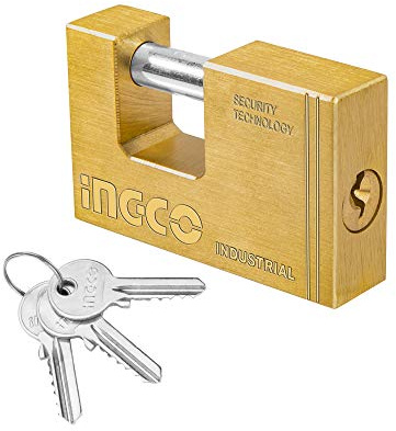 INGCO - Lucchetto rettangolare in ottone resistente, con 3 chiavi in ottone (80 mm)