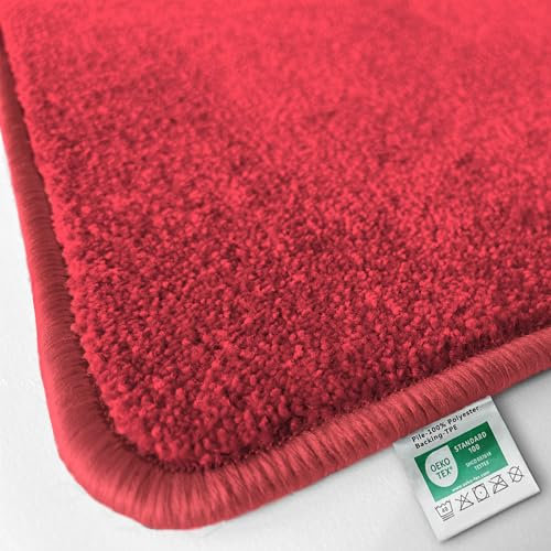 Floordirekt Badematte Carousel 120 x 200 cm, Rot - Weicher & dichter Hochflor - Badezimmerteppich - Extra flauschig - Rutschsichere Rückseite