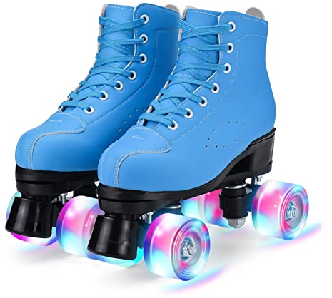 YUDOXN Rollschuhe.Klassische Retro Rollschuhe.Classic Roller, komfortabl LED Rollerskates für Jugendliche und Anfänger.Mädchen. (Blau, 42)