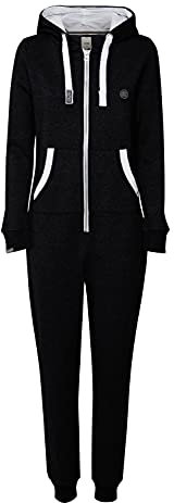 OXMO OXBenna Damen Overall Jogginganzug OneSize mit Kapuze Kordel Kängurutasche Baumwollmischung Regular fit, Größe:XL, Farbe:Black (799000)