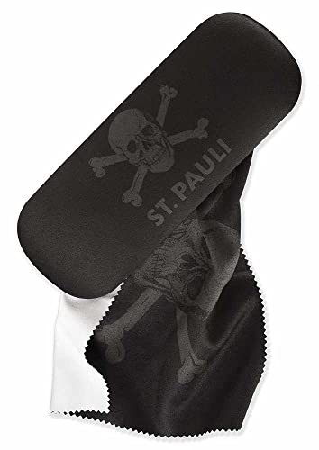 FC St. Pauli Brillenetui - Totenkopf schwarz Hartschale Etui mit Putztuch Plus Aufkleber Wir lieben Fußball, Einheitsgröße
