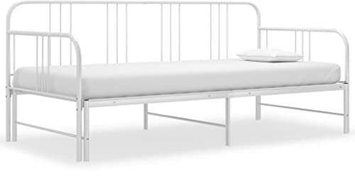 Canditree Metall Tagesbett Bettsofa Ausziehbares Bett Metallbett Ausziehbett Couchbett Für Schlafzimmer, Wohnzimmer (Weiß)