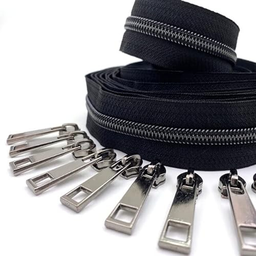 TOUFA Rollo de Cremallera de nailon n. ° 5, rollo de 5 metros con 10 deslizadores de cremallera para bolso, abrigo, equipaje y otros proyectos de costura