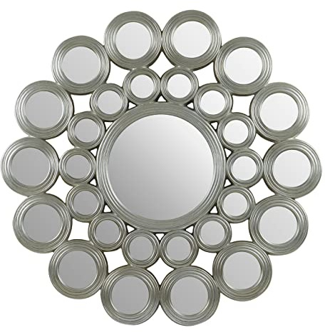 Premier Housewares Silver Wall Mirror/Wall Mounted Mirror/Wall Mirrors For Hallway/Bathroom Mirrors/Decorative Silver Wall Mirror/Round Mirror For Living Room Dimensions W119 x D4 x H119cm