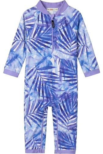 weVSwe Bébé Fille Maillot De Bain Manches Longues Rash Guard Natation UPF 50+ Enfant Protection Solaire Costume Violet Feuilles 2 Ans
