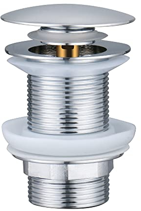 Pop Up Sink Waste Unslotted Basin Waste without Overflow Full Dome Waste with Click Clack Sprung Plug for Bathroom Sink | Standard G 1 1/4 BSP Connection | Chrome