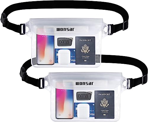 WONSAR 2 Stück wasserdichte Tasche mit Verstellbarem Gurt, Wasserdichter Beutel, Unterwasser handyhülle, wasserdichte Bauchtasche für Wassersport, Strand, Schwimmen, Bootsfahrten usw