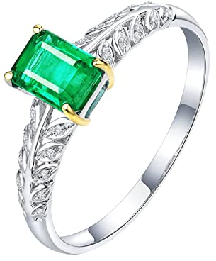 Ring Smaragdgrün, Ringe Schmuck Frauen 18 Karat (750) Weißgold 1Ct Rechteckige Form Moissanit Größe 57 (18.1)