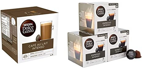 Nescafé Dolce Gusto Café au Lait Intenso et Espresso Intenso - 96 Capsules (6 x 16) & 90 Capsules (3 x 30 XL)