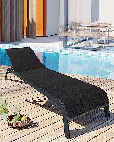 LAYNENBURG Premium Schonbezug für Gartenliege - 100% Baumwolle - Oeko-TEX 100 - Frottee Handtuch-Bezug Sonnenliege - Liegenbezug mit Umschlag für Standliege, Liege-Stuhl (75x200 cm Anthrazit)