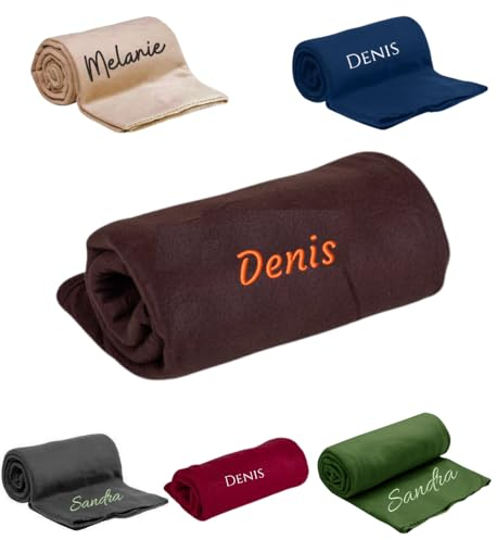Personalisierte Kuscheldecke Bestickt mit Namen oder Wunschtext bestickt, 200 cm x 160 cm, Wohndecke Personalisieren mit Stickerei, weiche und kuschelige Sofadecke, hochwertiges Fleece (Braun)