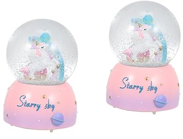 Warmhm Musik Dekorationen 2 STK Spieluhr Mit Kristallkugel Einhorn-schneekugel-Dekorationen Einhorn-glaskugel Desktop-Ornament Automatischer Schneeball Musik Kristallbox Harz Automatisch