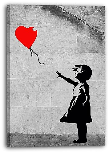 Leinwandbild (20x30cm) Banksy: Balloon Girl (Mädchen mit Luftballon) Street Art Klassiker, Leinwand auf Keilrahmen gespannt und fertig zum Aufhängen, hochwertiger Kunstdruck aus deutscher Produktion