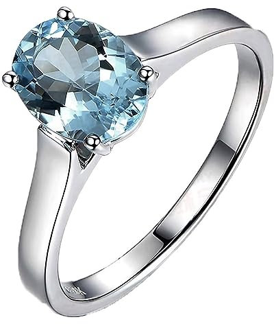AMDXD Trauringe Weiß Gold Au750 18K, Verlobungsring Hochzeitsring Aquamarine 1.20ct Ring Ovalschliff Hell Blau, Gr.47 (15.0), Echtschmuck