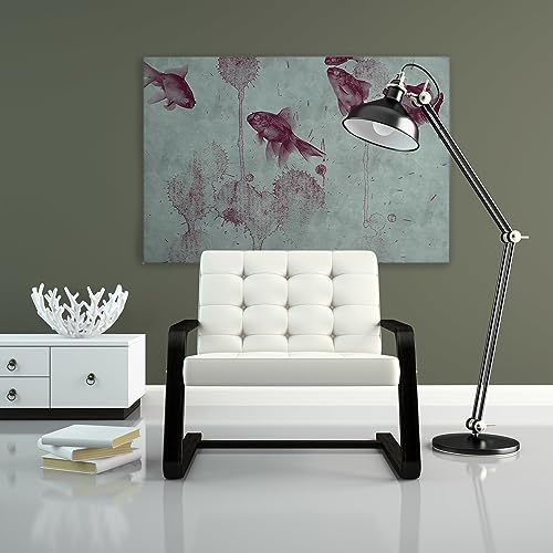 A.S. Création Leinwandbild Fisch Design im Aquarell Stil - Kunstdruck Blau Rosa Rot - 120x80 cm Querformat - Moderne Wanddekoration Schlafzimmer Wohnzimmer - Bild auf Keilrahmen