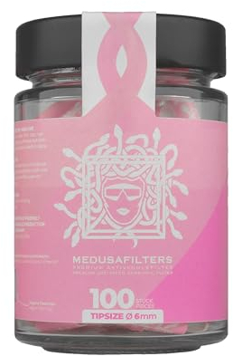 Medusafilters 100 Premium Aktivkohlefilter Slim ∅ 6mm im wiederverwendbaren Glas | mit veganen Fasercaps und Kokosnussschalen Aktivkohle für schadstoffärmeres Rauchen (ROSÉ EDITION)