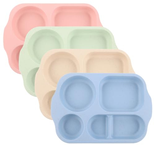 CYEER 4 Stück Kinderteller mit Unterteilung 5 Fächern, 30CM Kinderteller Plastik, Teller mit Unterteilung, Kinder Teller, Kinderteller Unterteilt, Teller Kinder, Baby Plate für Kinder und Erwachsene