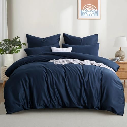 Aisbo Bettwäsche 200x200 Baumwolle Blau - Bettwäsche-Sets Bettbezug 200x200 3teilig mit 2 Kissenbezüge 80x80 cm, Baumwollbettwäsche Set, Oeko-TEX Bettwäsche Blau mit Reißverschluss