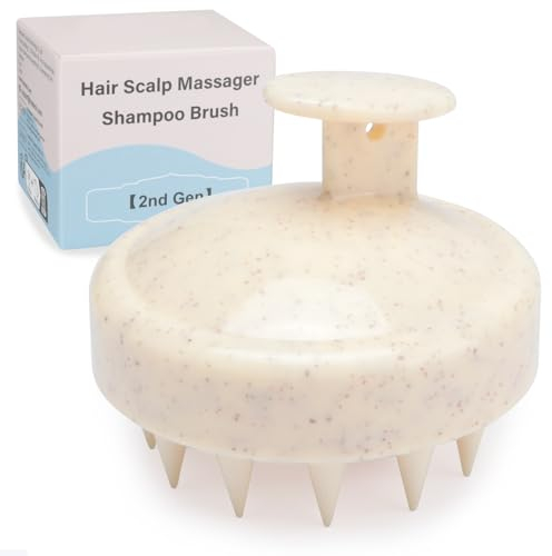 FReatech Brosse à Cheveux en Silicone pour Shampooing et Massage Cuir Chevelu, [Humide & Sec] Masseur Tete, Nettoyage en Profondeur et Exfoliation Douce, Stimuler la Croissance des Cheveux, Beige