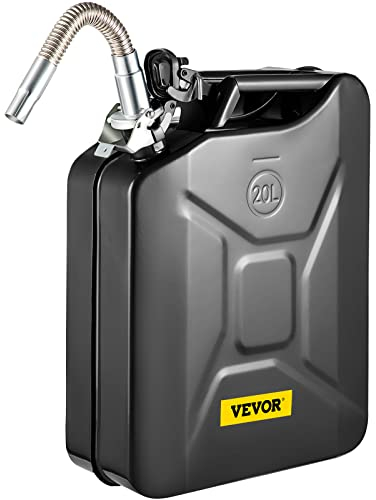 VEVOR Bidon de Carburant Portable Capacité 5,3 gal 20 L avec Système de Bec Flexible, Réservoir de Carburant en Acier Antirouille et Résistant à la Chaleur pour Équipements, Camions, Voitures, Noir