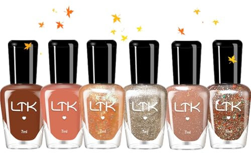Nail Polish Sets,6 Colors Fall Winter Glitter Nail Varnish Champagne Orange Brown Gold Nail Polish, Quick Dry Long Lasting Nail Paint Manicure DIY Home