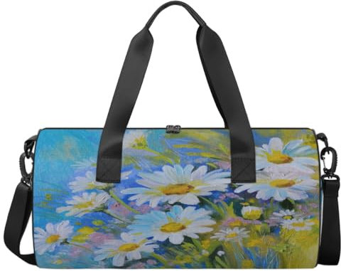 Yzrwebo Oil On Daisy Turnbeutel für Männer und Frauen, Gänseblümchen, Ballett, Tanz, Gymnastik, Tasche für Mädchen, runde Sporttasche, Yoga, Reisetasche, Camping, Wochenende, Handgepäcktasche,