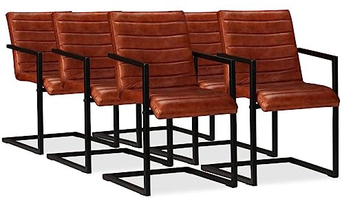 THOYTOUI Esszimmerstühle 6 STK. Schminkstuhl Gaming-Stuhl Dekorative Stühle Lounge Sessel Geeignet für Schlafzimmer Speisesaal Atelier Küche Echtleder Braun