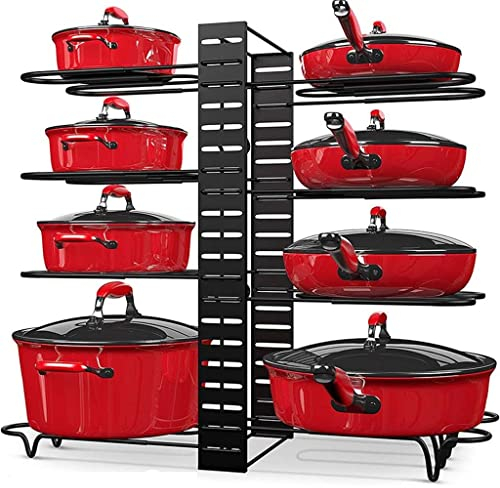 ANAIUCY Soporte Multifuncional para Tapa de Olla, Organizador de ollas y sartenes para gabinete, Ajustable, 8 Niveles Antideslizantes con 3 métodos de Bricolaje, Estante Organizador de COC