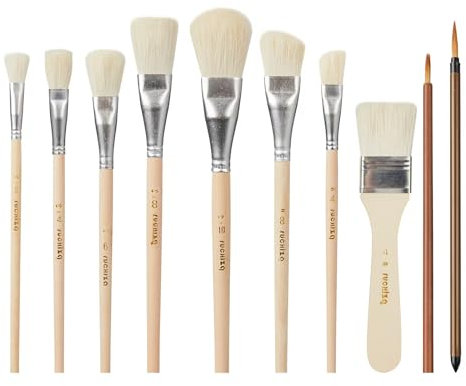 Mop Brush for Acrylic Painting,10 Pieces Goat Hair Blend Mop Brush Set for Acrylic Gouache Watercolor Oil Painting Gold foil and Gold Leaf Sheets