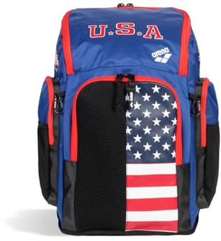 ARENA Spiky III Rucksack 45 USA, Schwimmen, Athleten, Sport, Fitnessstudio, große Trainingsausrüstung, Schwimmtasche für Damen und Herren, 45 Liter, US-Team