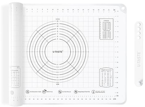 U-Taste Liquid Silicone Pastry Mat: 50x70cm Extra Large Food Grade Kneading Dough Rolling Mat Non Stick Fondant Mat Baking Sheet with Measurement for Making Pizza, Fondant, Pie Crust (Transparent)