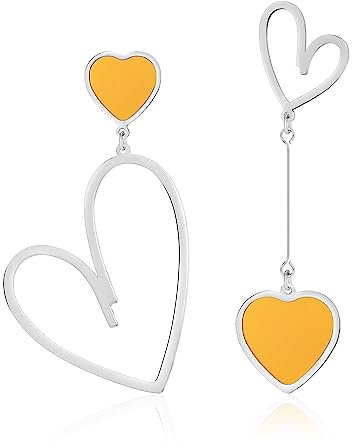 Linawe Herz Ohrringe: Gelb Hängeohrringe, Silber Hängend - Damen Ohrhänger Schmuck mit Edelstahl, Grosse Lover Ohringe