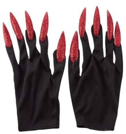 Wambere 1 Pair of Halloween Gloves, Nail Gloves, Fabric Gloves with Fingernails, Claw Gloves, Costume Gloves, Claw Gloves for Halloween, Cosplay, Party, Carnival, Stage Performance, Red