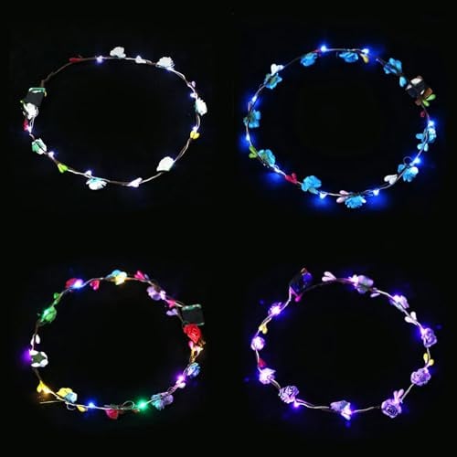 4 Pcs LED Flower Crown Headband, Lighted LED Hair Bands, LED Crown Headbands Light Up LED Flower, Headband for Christmas, Halloween, Lighted Party, Wedding Decorations